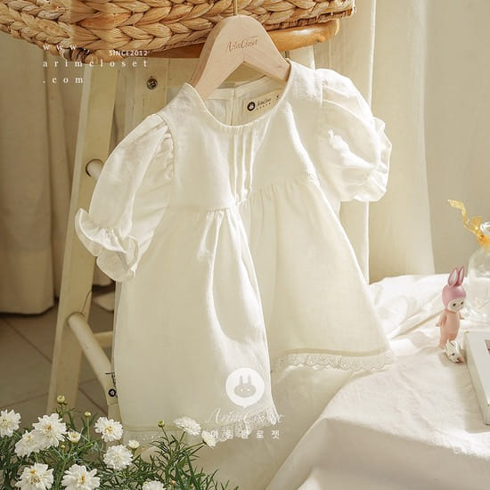 Arim Closet - Korean Children Fashion - #magicofchildhood - Lovely Pure Linen C Baby Lace Point Blouse