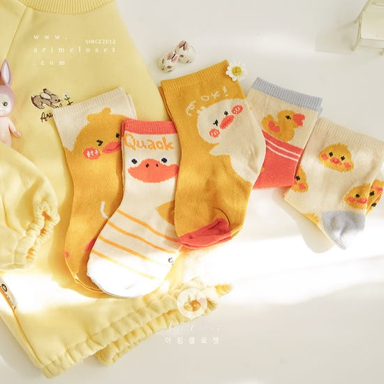 Arim Closet - Korean Children Fashion - #todddlerfashion - Cute Duck Yellow Socks (5ea 1set)