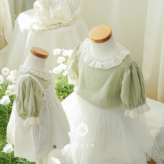 Arim Closet - Korean Children Fashion - #todddlerfashion - Olive Green Lace Baby C Pure Blouse