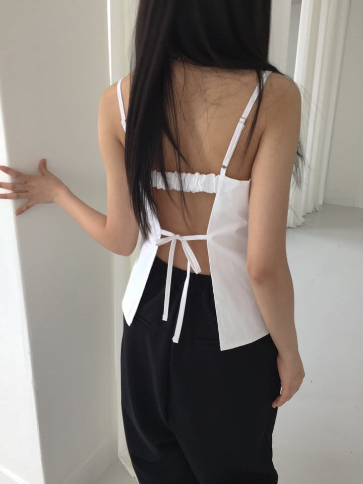 Attention plz - Korean Women Fashion - #womensfashion - Ribbon Sleveless Back Slit Blouse - 4