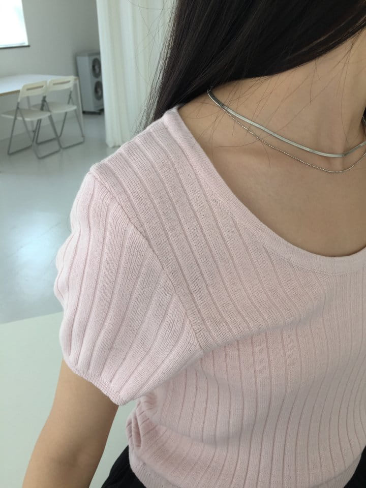 Attention plz - Korean Women Fashion - #vintagekidsstyle - Round Neck Short Sleeve Knit - 4