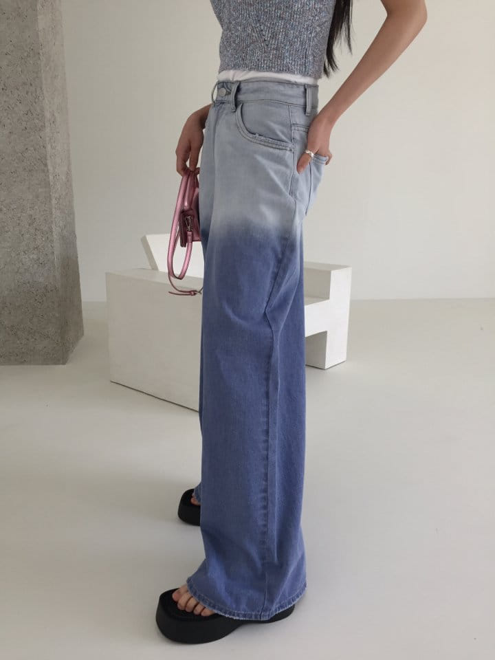 Attention plz - Korean Women Fashion - #womensfashion - Two Tone Wide Denim - 3