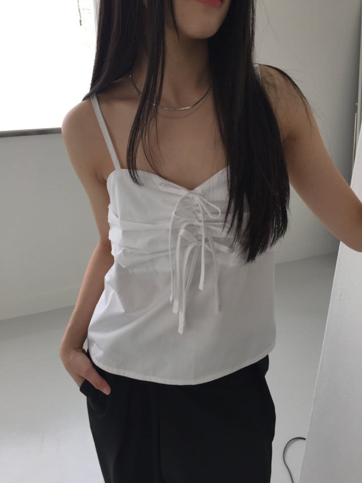 Attention plz - Korean Women Fashion - #womensfashion - Ribbon Sleveless Back Slit Blouse