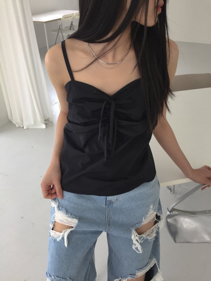 Attention plz - Korean Women Fashion - #womensfashion - Ribbon Sleveless Back Slit Blouse - 7