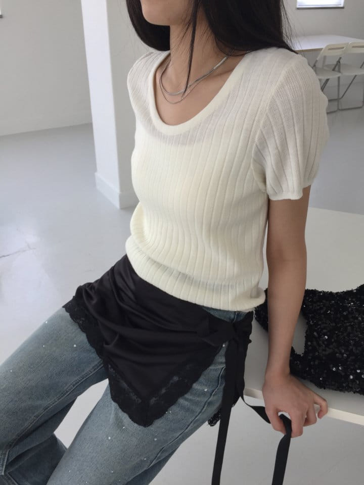 Attention plz - Korean Women Fashion - #womensfashion - Round Neck Short Sleeve Knit