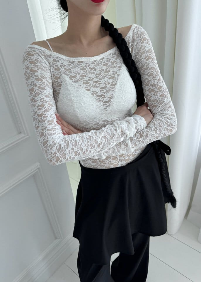 Auver_Fit - Korean Women Fashion - #momslook - Lace Off Shoulder  - 4