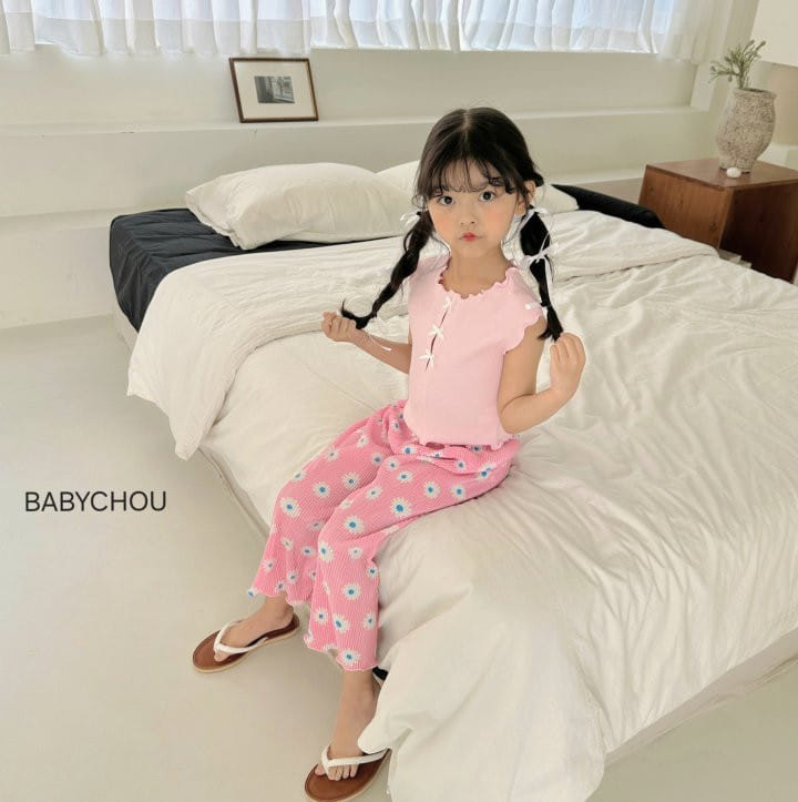 Babychou - Korean Children Fashion - #designkidswear - Flower Pleats Pants - 6