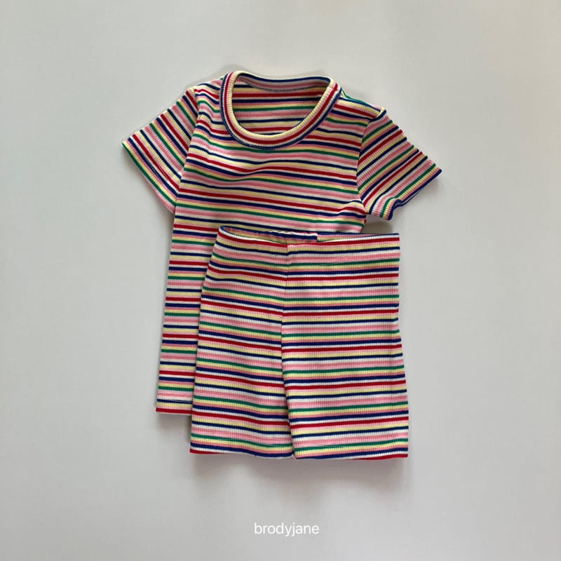 Brody Jane - Korean Children Fashion - #kidzfashiontrend - Rain Bow ST Short Sleeve Top Bottom Set - 3