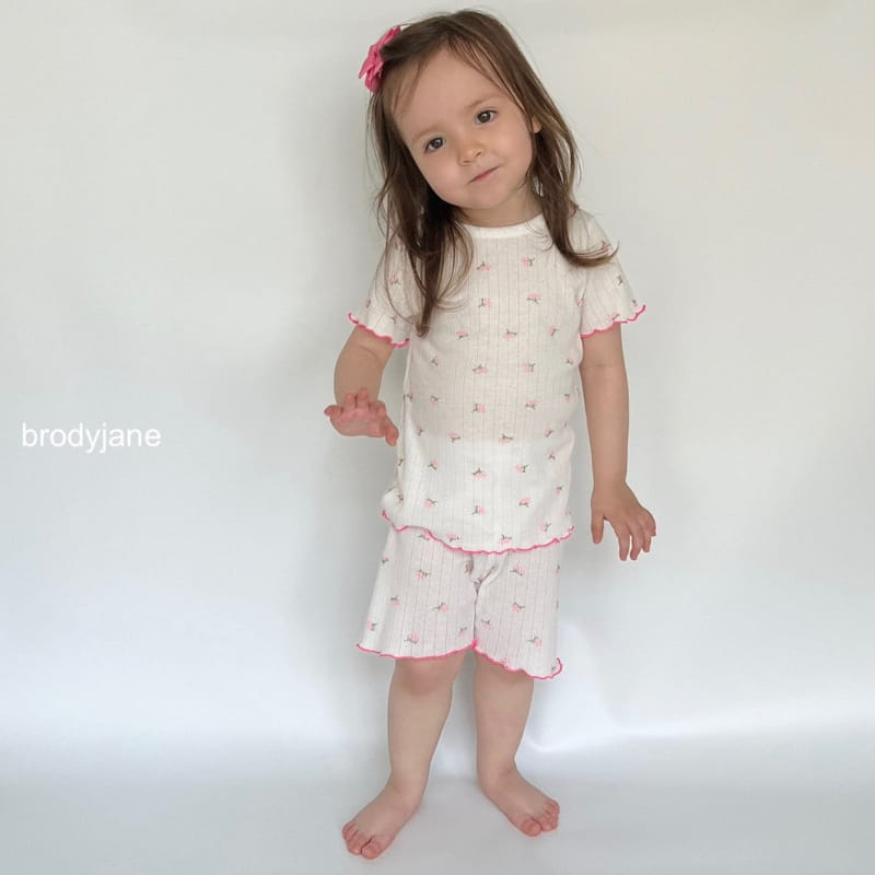 Brody Jane - Korean Children Fashion - #todddlerfashion - Berry Eyelet Short Sleeve Top Bottom Set - 2