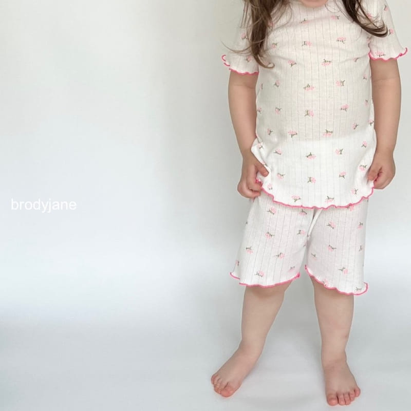 Brody Jane - Korean Children Fashion - #toddlerclothing - Berry Eyelet Short Sleeve Top Bottom Set - 3