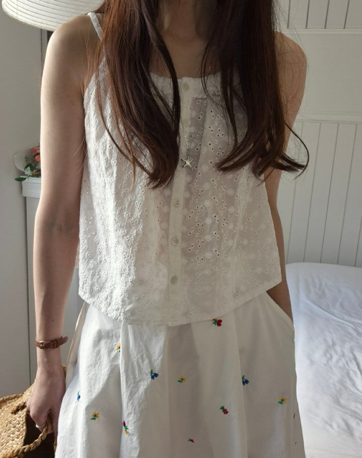 Buttering - Korean Women Fashion - #momslook - Eyelet Embroidery Sleeveless Tee - 2