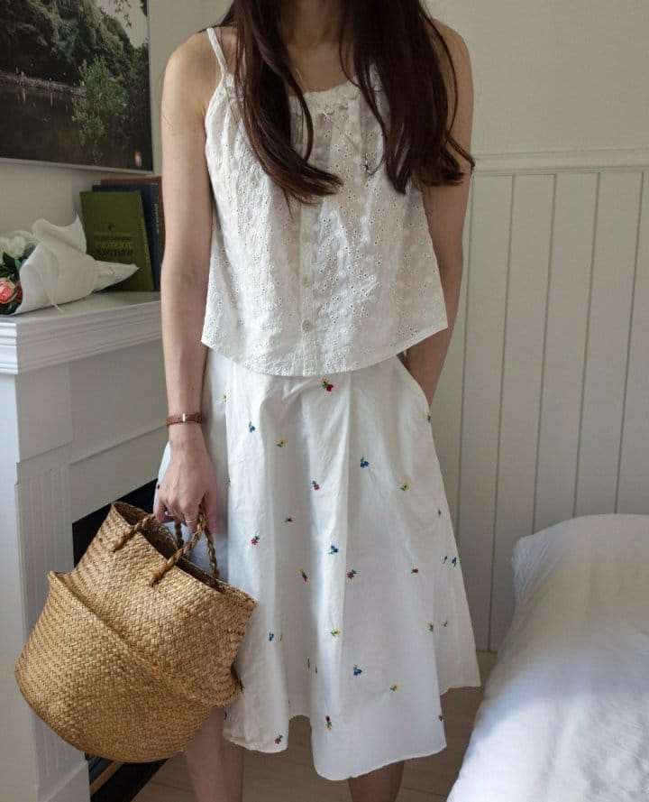 Buttering - Korean Women Fashion - #womensfashion - Eyelet Embroidery Sleeveless Tee - 3