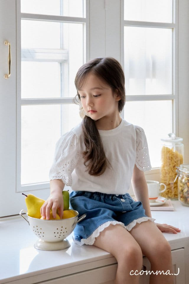 Ccommaj - Korean Children Fashion - #discoveringself - Eyelet Short Sleeve Tee