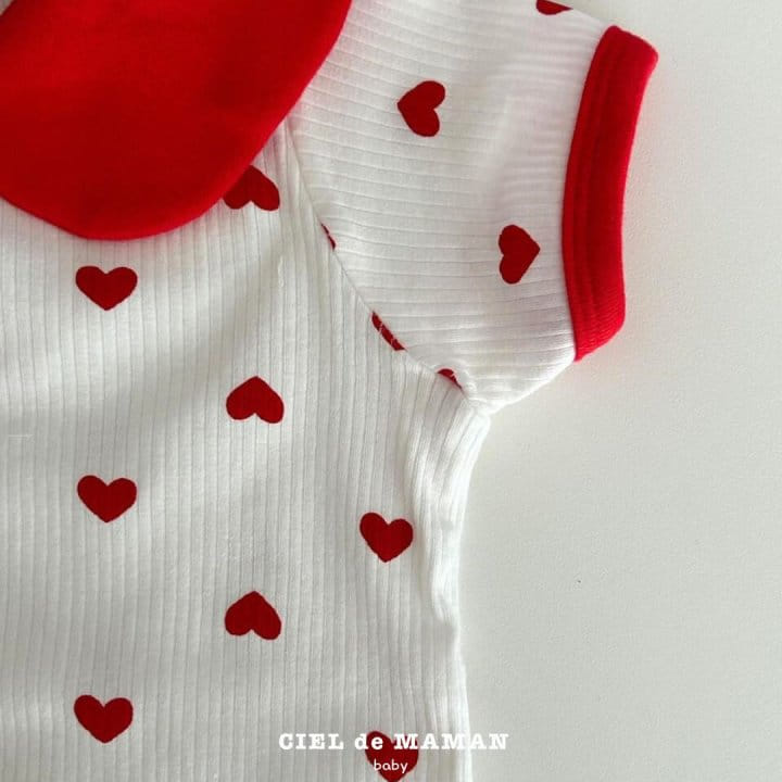 Ciel De Maman - Korean Baby Fashion - #babygirlfashion - Heart Short Sleeve Body Suit - 4