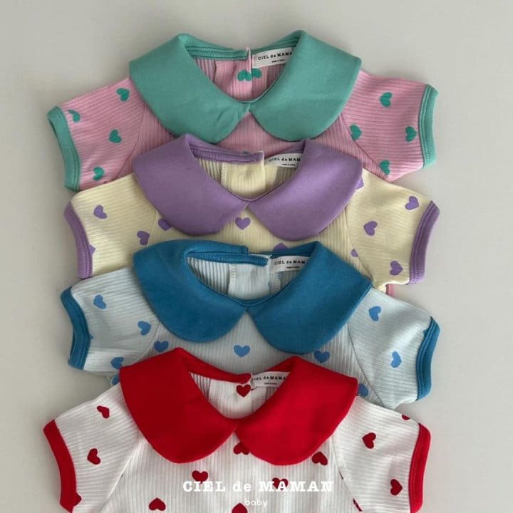 Ciel De Maman - Korean Baby Fashion - #babyootd - Heart Short Sleeve Body Suit - 6