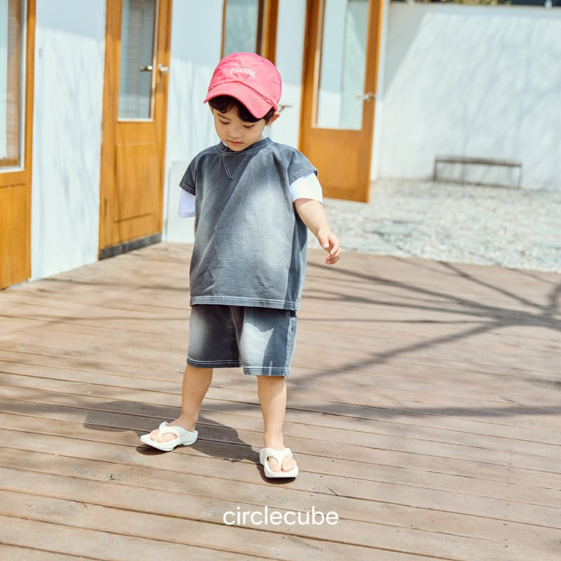 Circle Cube - Korean Children Fashion - #kidsshorts - Indigo Sleeveless Tee - 4