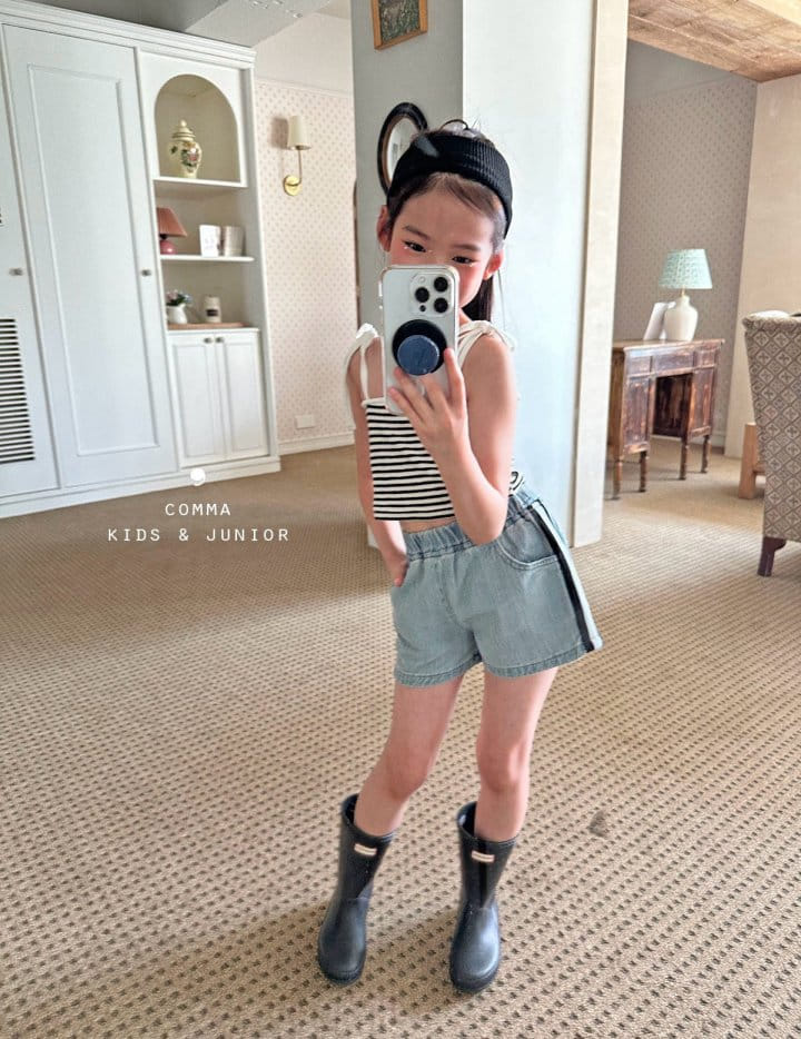 Comma - Korean Children Fashion - #childrensboutique - Tape Denim Shorts