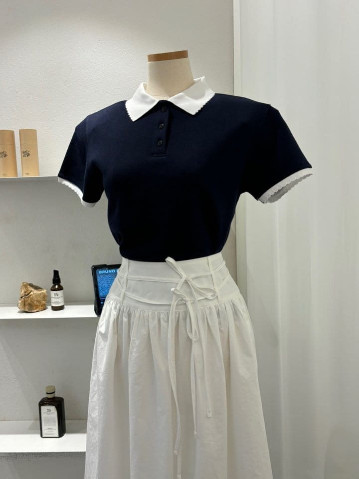 Cornerbloom - Korean Women Fashion - #momslook - Collar Color Tee - 11