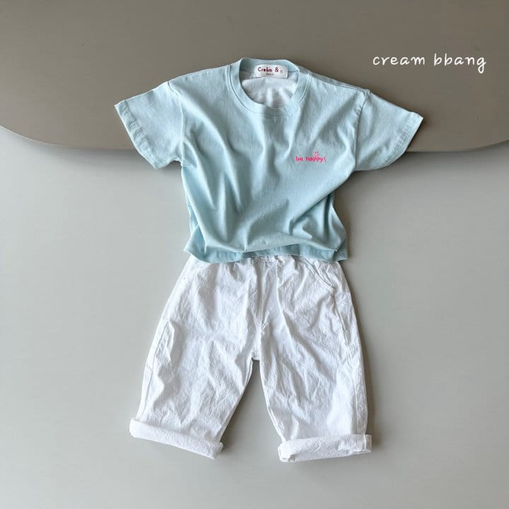 Cream Bbang - Korean Children Fashion - #kidsshorts - Happy Embroidery Short Sleeve Tee - 8