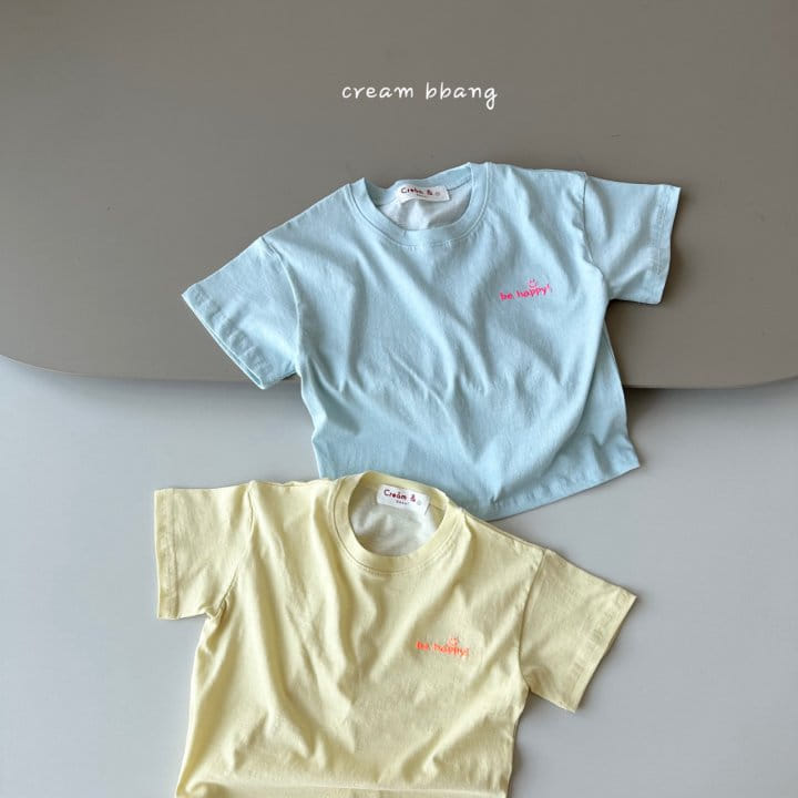 Cream Bbang - Korean Children Fashion - #kidzfashiontrend - Happy Embroidery Short Sleeve Tee - 10