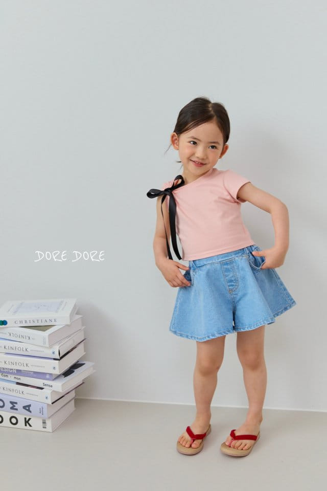 Dore Dore - Korean Children Fashion - #littlefashionista - Unbalance Ribbon Crop Tee