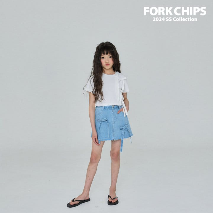 Fork Chips - Korean Children Fashion - #childrensboutique - Cross Ribbon Tee - 2