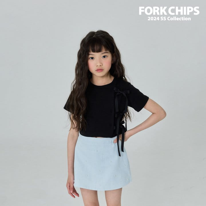 Fork Chips - Korean Children Fashion - #fashionkids - Cross Ribbon Tee - 5