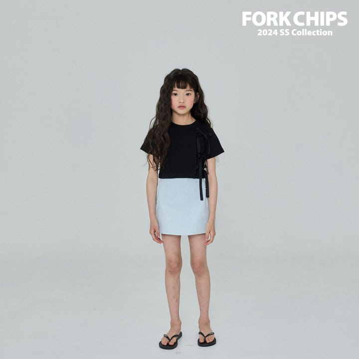 Fork Chips - Korean Children Fashion - #kidsshorts - Cross Ribbon Tee - 6