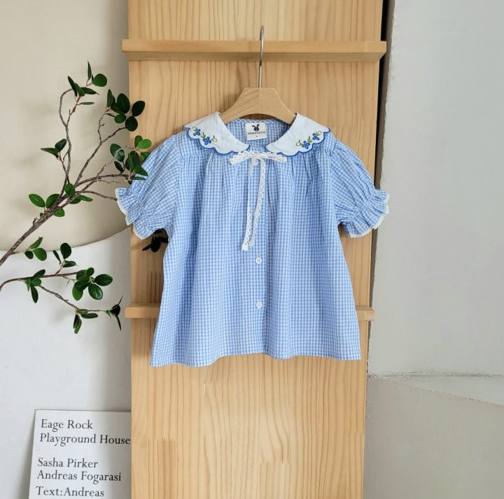 Hanacoco - Korean Children Fashion - #Kfashion4kids - Check Embroidery Blouse