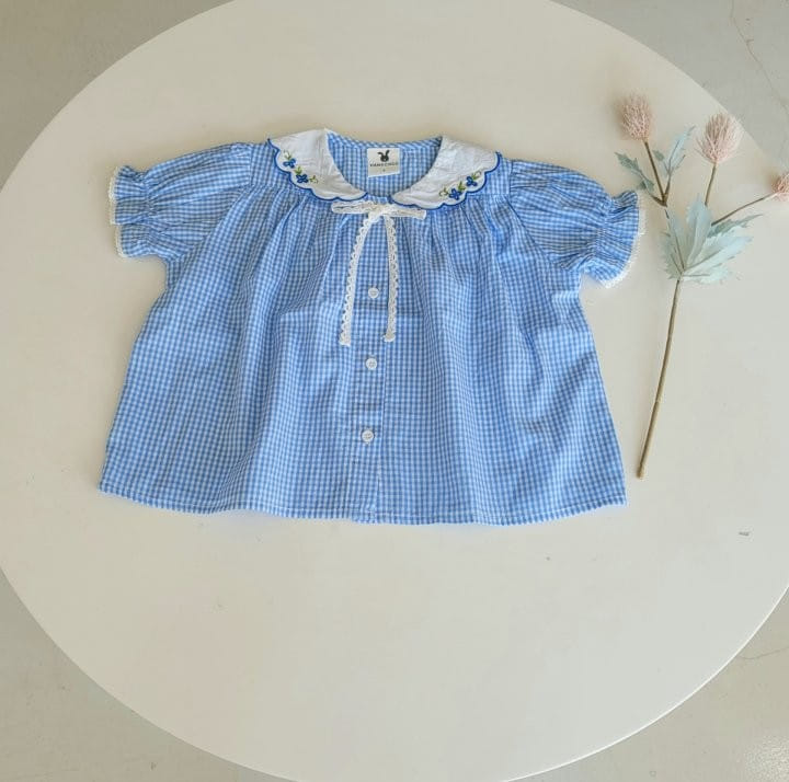 Hanacoco - Korean Children Fashion - #childofig - Check Embroidery Blouse - 7