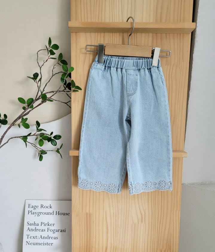 Hanacoco - Korean Children Fashion - #childofig - Embroidery Denim Pants