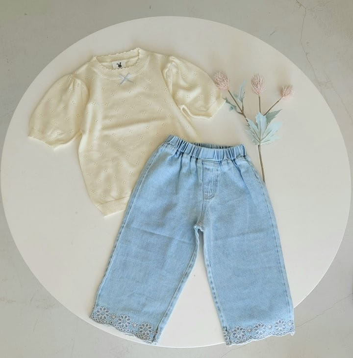 Hanacoco - Korean Children Fashion - #designkidswear - Embroidery Denim Pants - 3