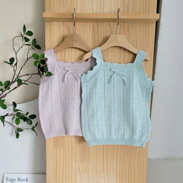 Hanacoco - Korean Children Fashion - #designkidswear - Eyelet Knit Sleeveless Tee