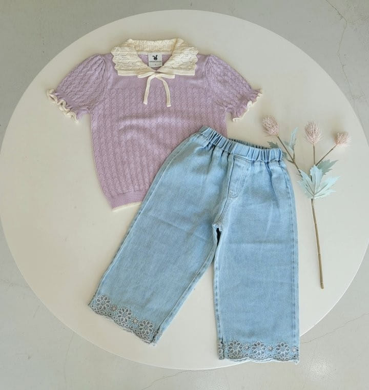 Hanacoco - Korean Children Fashion - #designkidswear - Embroidery Denim Pants - 4