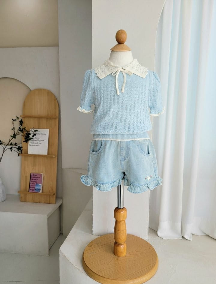 Hanacoco - Korean Children Fashion - #magicofchildhood - Frill Embroidery Denim Pants - 2