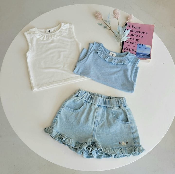 Hanacoco - Korean Children Fashion - #minifashionista - Frill Embroidery Denim Pants - 3