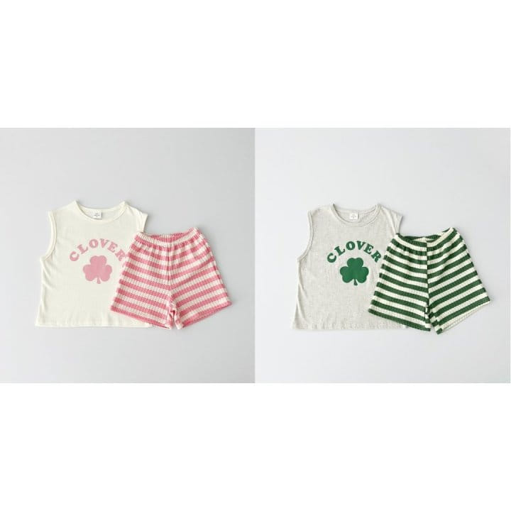 Haro Haro - Korean Children Fashion - #kidsshorts - Clover Sleeveless Top Bottom Set - 8