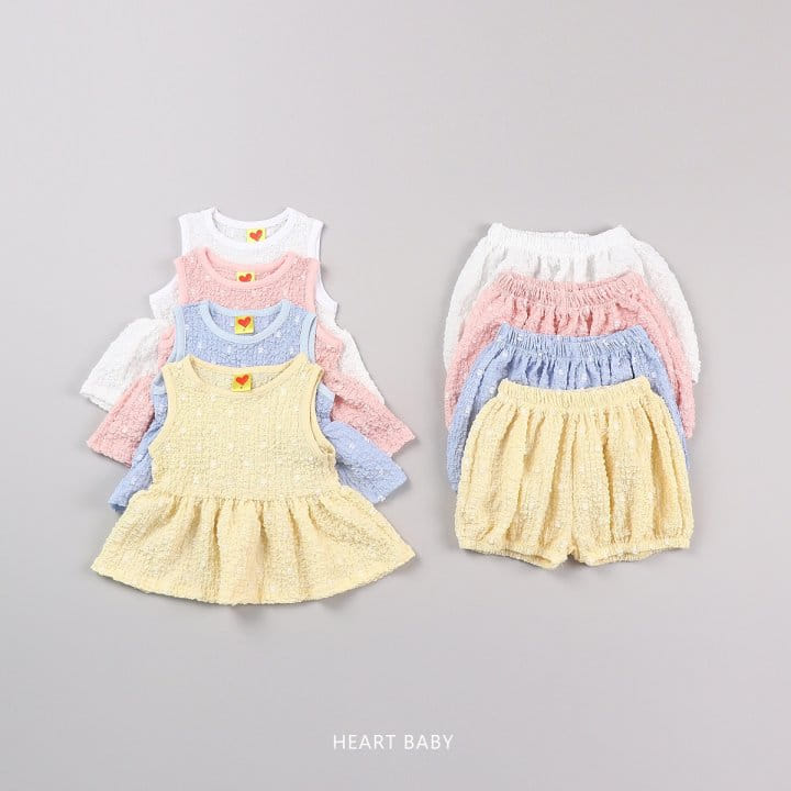 Heart Baby - Korean Children Fashion - #Kfashion4kids - Popcorn Sleeveless Top Bottom Set - 2