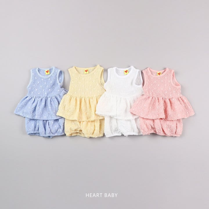 Heart Baby - Korean Children Fashion - #kidzfashiontrend - Popcorn Sleeveless Top Bottom Set