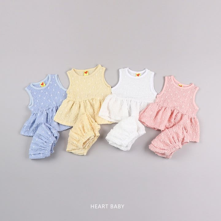 Heart Baby - Korean Children Fashion - #littlefashionista - Popcorn Sleeveless Top Bottom Set - 3