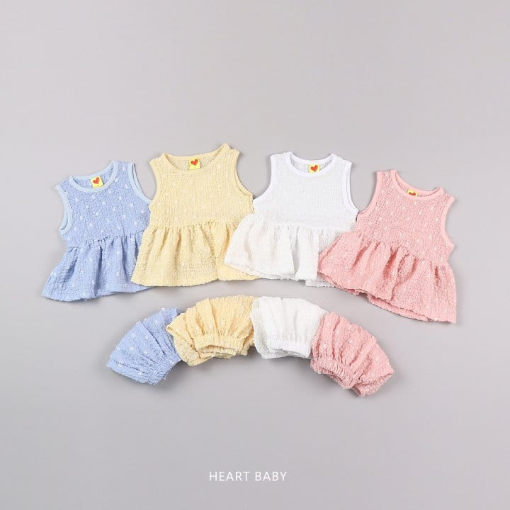 Heart Baby - Korean Children Fashion - #littlefashionista - Popcorn Sleeveless Top Bottom Set - 4