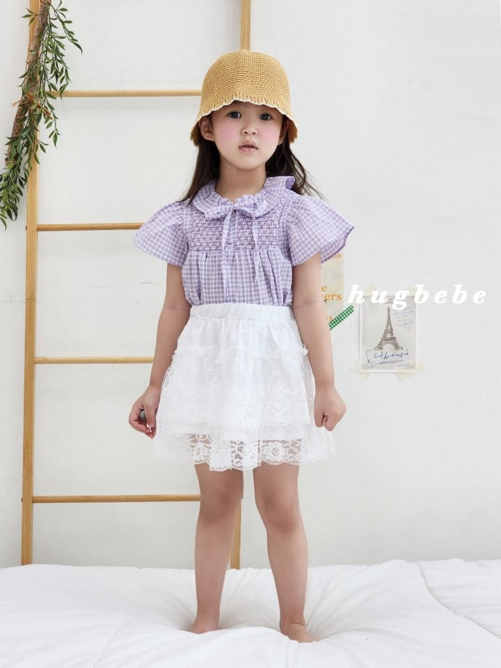 Hug Bebe - Korean Children Fashion - #discoveringself - Amelly Ribbon Check Blouse - 4