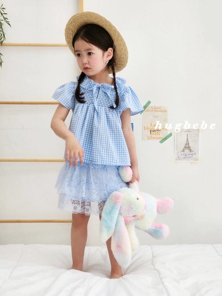 Hug Bebe - Korean Children Fashion - #kidsstore - Amelly Ribbon Check Blouse - 6