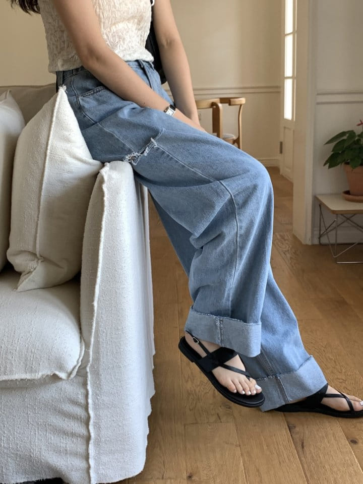 I'm here - Korean Women Fashion - #momslook - 843 Summer Bizo Cutting Vintage Wide Denim Pants - 3