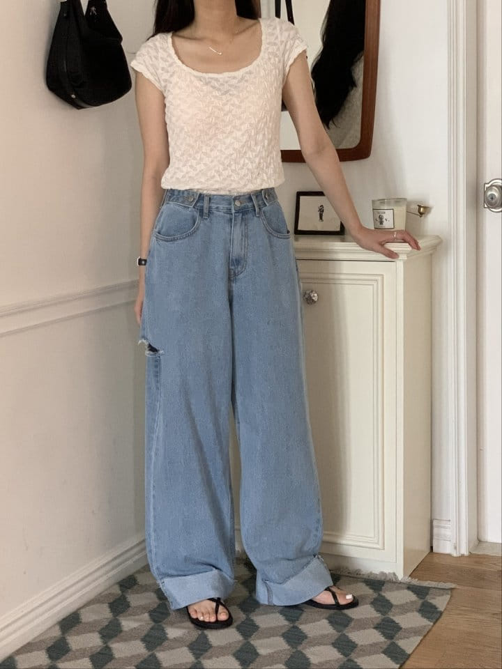 I'm here - Korean Women Fashion - #momslook - 843 Summer Bizo Cutting Vintage Wide Denim Pants - 7