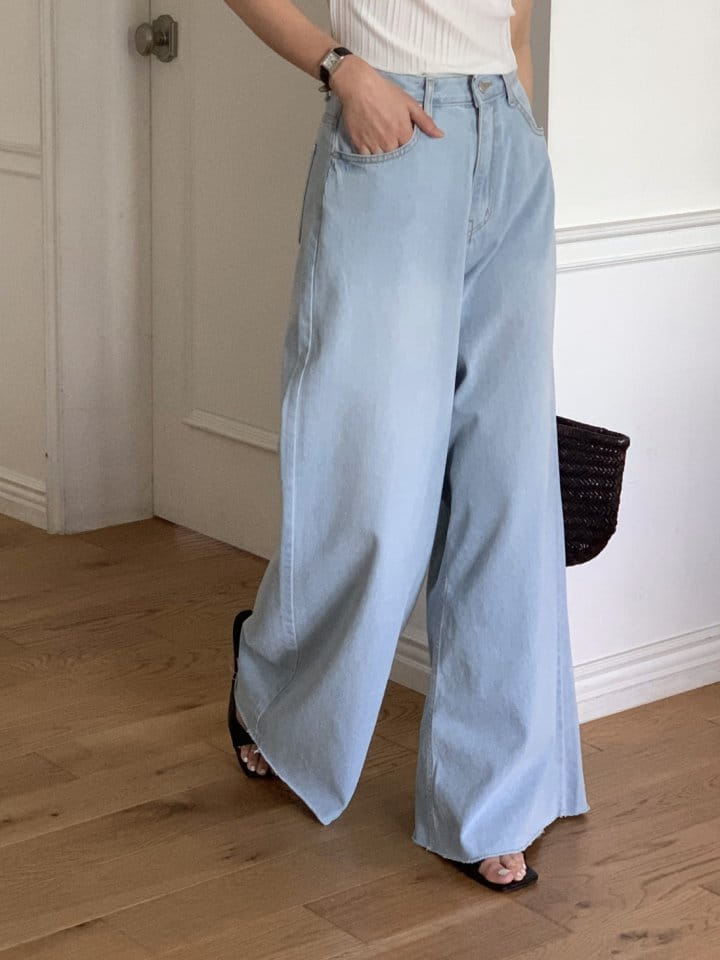 I'm here - Korean Women Fashion - #momslook - 842 Cutting Charlang Wide Denim Pants - 8