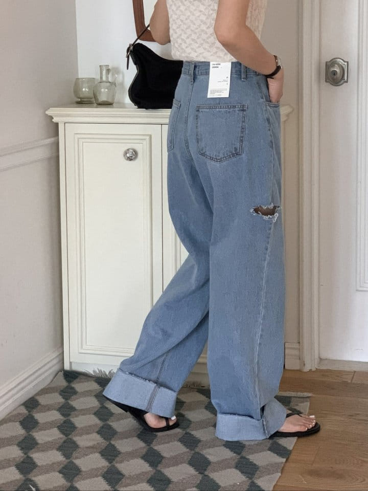 I'm here - Korean Women Fashion - #momslook - 843 Summer Bizo Cutting Vintage Wide Denim Pants - 4