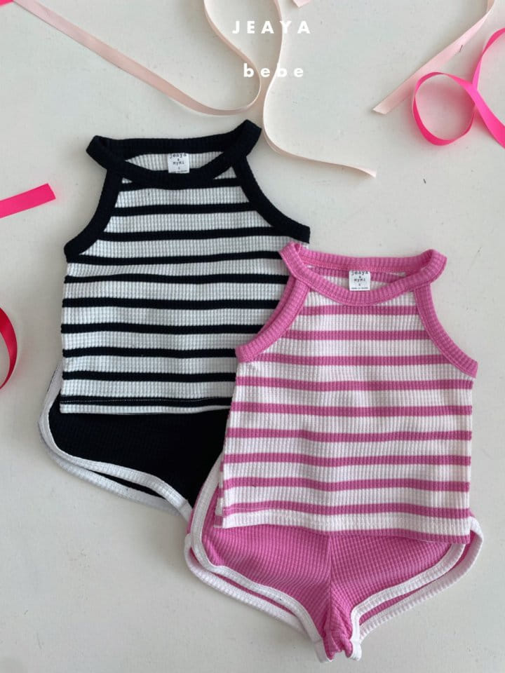 Jeaya & Mymi - Korean Baby Fashion - #babyfever - Waffle Halter Neck Top Bottom Set - 3