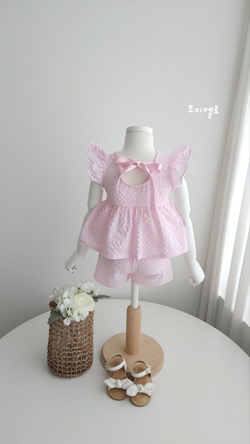 Joy ello - Korean Children Fashion - #childofig - Check Butterfly Top Bottom Set - 2