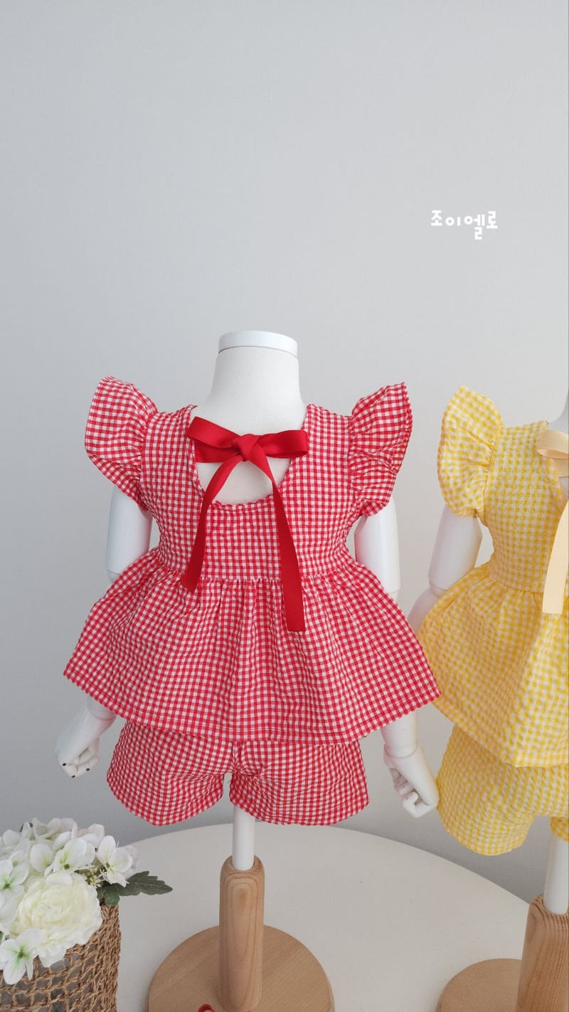 Joy ello - Korean Children Fashion - #fashionkids - Check Butterfly Top Bottom Set - 6